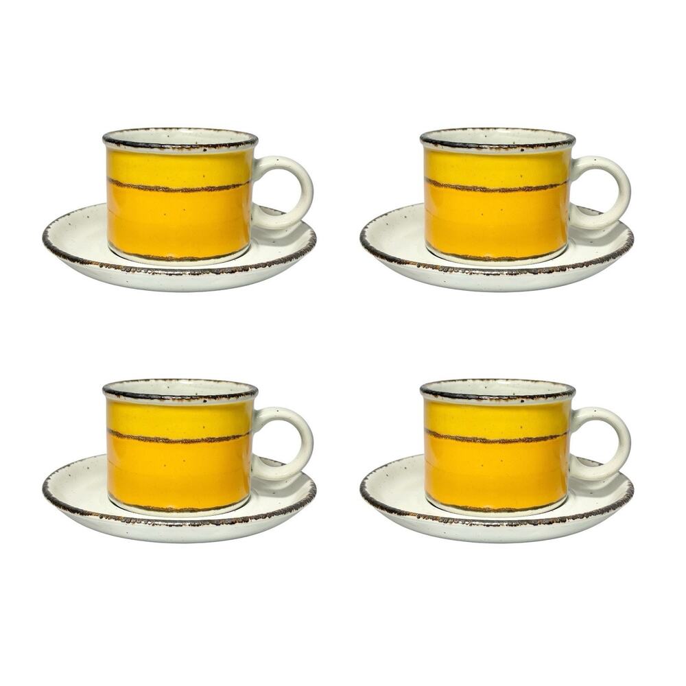 Midwinter (Stonehenge) “Sun” 4 Stoneware Tea Cups 2 1/2” 8oz & Saucers 6 1/4”